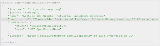 Schema markup code for web page