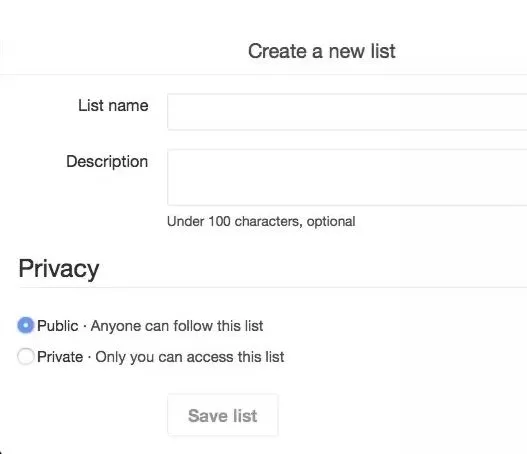 Create a new private Twitter list